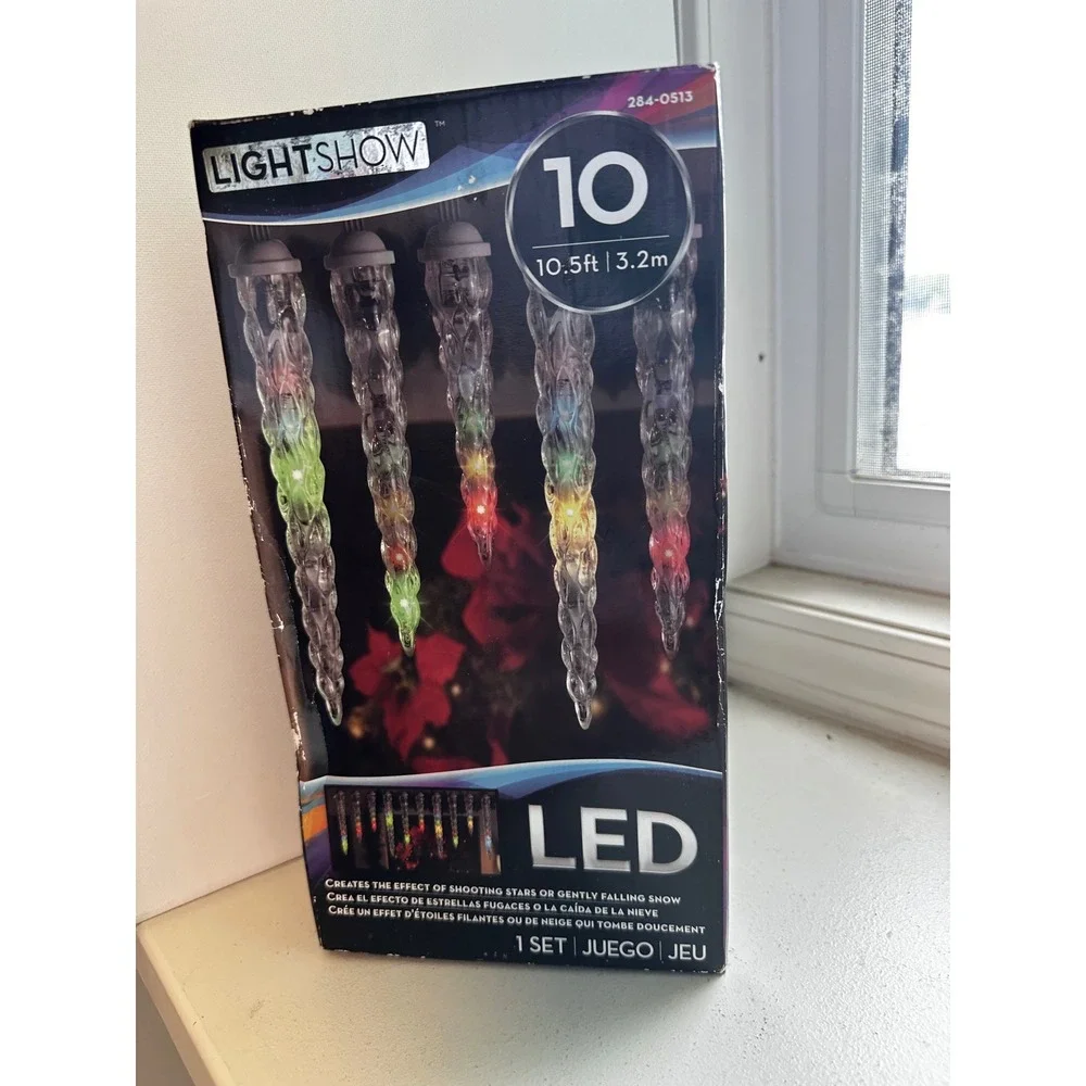 Gemmy LightShow LED Icicle Lights Shooting Star Effect 10 Count 10.5ft 83543